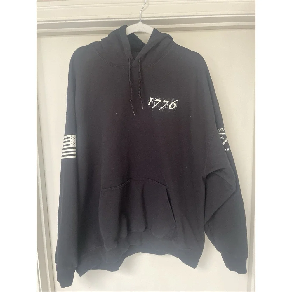 Grunt Style Men's 2X Hoodie Black This We'll Defend Patriotic USA Pullover EUC